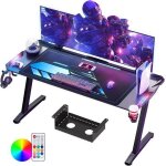 Bureau gaming - homdox - led - 160 x 70 cm - fibre de carbone - noir - lumires rgb cool - tapis de souris ...