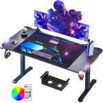 Bureau gaming led 180 x 70 cm grande bureau gamer avec table gaming en fibre de carbone meuble multimedia ...