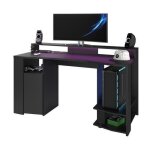 Bureau gaming led droit - noir - l 152 x p 615 x h 867 cm - grande zone de jeu - gaming