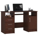 Bureau dordinateur akord ana weng 124 cm 1 porte 3 tiroirs faade weng 5 tagres 124x52x74 cm
