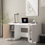 Bureau informatique - cloud - blanc 140x50x75 cm - bois massif de pin ll141112