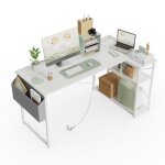 Bureau informatique avec �tag�re bureau d?angle en l ports usb et prise secteur 120 cmblanc