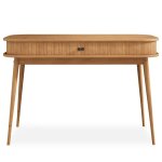 Bureau jari en bois massif coloris ch�ne 113 x 75 x 50 cm fa�ade cannel�e rangement avec porte coullisante ...