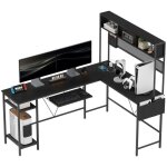 Bureau modulable angle - homcom - prise et port usb tagres de rangement et plateau clavier - bureau ...