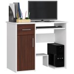 Bureau dordinateur akord jay blanc 90 cm 1 porte 1 tiroir faade weng 3 tagres 90x50x74 cm