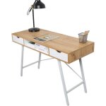 Bureau dordinateur moderne sogeshome - table avec tiroir - bois - teck & blanc