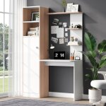 Bureau ordinateur avec rangement blanc & bois armoire ferm�e + �tag�res postes de travail home office ...