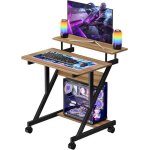 Bureau dordinateur stable en forme de z avec roulettes bureau informatique mobile avec tagres 70x60x79cm ...