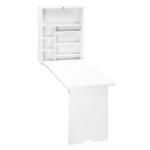 Bureau pliable mural - homcom - tagres de rangement - gain de place - pour salon salle  manger bureau ...