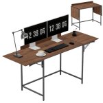 Bureau pliant - homcom - 170 x 58 cm - moderne - avec 2 rabats pliables pour 2 crans - pour chambre ...