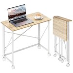 Bureau pliant - homcom - 80 x 40 cm - sur roulettes - pour bureau  domicile chambre petits espaces - ...
