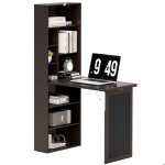 Bureau avec rangement homcom pliable murale rabattable avec avec bibliothque poste de travail tableau ...