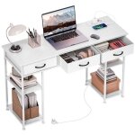 Bureau avec rangement - homcom - prises de courant 3 tiroirs en tissu et 4 tagres de rangement - 120 ...