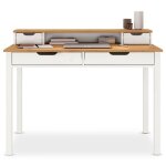 Bureau raul l 114 cm en bois massif coloris blanc et ch�ne avec quatre tiroirs et une niche r�hausse ...