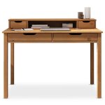 Bureau raul l 114 cm en bois massif coloris ch�ne avec quatre tiroirs et une niche r�hausse �cran int�gr�e ...