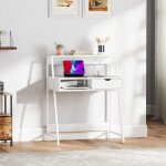 Bureau secr�taire bureau informatique style n�o - r�tro tiroir niche �tag�re m�tal blanc