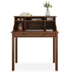 Bureau secrtaire marlene en bois massif coloris brun fonc avec rangement sur plusieurs tagres et ...