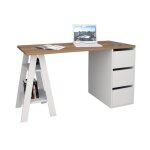 Bureau trteau et caisson 3 tiroirs blanc et chtaignier l 135 h 75 p 60 cm - l 135 x l 60 x h 75 cm