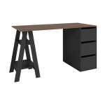 Bureau trteau et caisson 3 tiroirs noir et chtaignier l 135 h 75 p 60 cm - l 135 x l 60 x h 75 cm