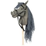 Jouet - byastrup - t�te de cheval � chevaucher gris - doux - queue amovible - sac en velours c�tel�