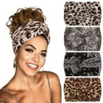 C bandeau cheveux femme 4 pcs 24x19cm bandeau � imprim� l�opard �lastique anti - d�rapant foulards de ...