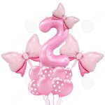 C decoration anniversaire 2 ans 40 pouces 15pcs n?ud rose ruban mignon ensemble ballons f�te les 2e anniversai ...