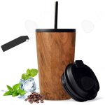 C mug isotherme 480ml tasse thermos en acier inoxydable  double couche avec paille et double couvercle ...