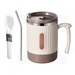 C mug isotherme en acier inoxydable 400ml 8x8x11cm avec couvercle paille cuillre tasses  caf double ...