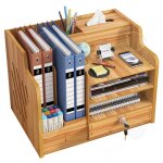 C organisateur de bureau bois multifonctionnel 39x29x28cm organiseur de bureau en bois bote rangement ...