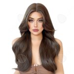 C perruque 66cm perruque avec raie centrale marron froid longue et boucle ondule en dentelle de mode ...