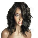 C perruques noir couvre - chef en soie haute temprature avec raie petites vagues ondules cheveux courts ...