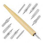 C porte - plume avec 10 plumes en bois et acier inoxydable porte plume pour dessin / croquis / lettering ...