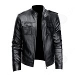 C veste en cuir homme noir pour 170cm - 178cm / 65 - 75kg col montant �l�gant coupe ajust�e deux poches ...