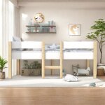 Cabane enfants 90x190 lit superpos� double avec protection anti - chute en bois de pin massif blanc et ...