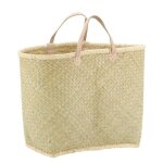 Cabas en palmier naturel tress avec poignes cuir
