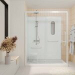 Cabine de douche blanche s�curis�e et accessible � tous 160x85x220cm - mitigeur thermostatique