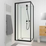 Cabine de douche carr�e 80x80x200 cm - porte pivotante - fonds blancs & profil�s noir mat
