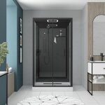 Cabine de douche hydromassante 115x90x218 cm - porte coulissante - fonds & profilés noir mat Cabine de douche hydromassante 115x90x218 cm - porte coulissante - fonds & profilés noir mat