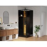 Cabine de douche hydromassante carr�e avec panneau en bambou - noir - l90 x l90 x h225 cm - desulo
