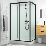 Cabine de douche rectangulaire 110x80x197 cm - porte coulissante - fonds blancs & profils noir mat ...