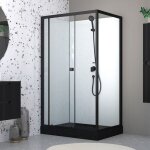 Cabine de douche rectangulaire 110x80x197 cm - porte coulissante - receveur noir mat