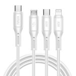C�ble 3 en 1 - wiwu - charge rapide 60w - usb - c micro usb lightning - 1m - blanc