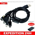 Cble de chargement usb 5 en 1 compatible avec nds new 3ds xl 3ds 2ds dsi xl wii u gba sp psp 1000 - ...
