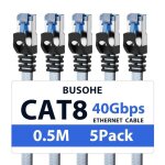 C�ble ethernet cat 8 - swapy - 05 m - lot de 5 pi�ces - 40gbps - 2000mhz - rj45 - plat - tress� - gris ...