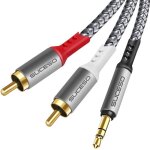Cble jack 3. 5mm vers 2 rca mles adaptateur rca audio stro cble cinch nylon compatible avec tlphone ...