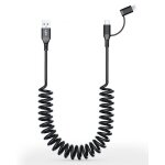 Cble spirale voiture usb c et lightning pour apple carplay et android auto [mfi + 3a charge rapide + ...