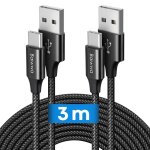 Cable usb type c [3m lot de 2]rsistant cable usb c chargeur charge rapide nylon tress pour galaxy s20 ...