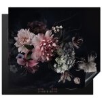 Cache plaque 59x51 cm - protection plaque induction cuisson - motif bouquet de fleurs roses blanches ...