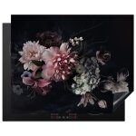 Cache plaque 65x52 cm - protection plaque induction cuisson - motif bouquet de fleurs roses blanches ...