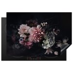 Cache plaque 78x52 cm - protection plaque induction cuisson - motif bouquet de fleurs roses blanches ...